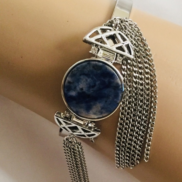 SILVER TONE CUFF BRACELET WITH CHAIN TASSELS - Picture 6 of 6